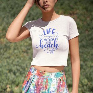 🆕Life is Better at the Beach Shirt White Fitted Crop Top Tee
